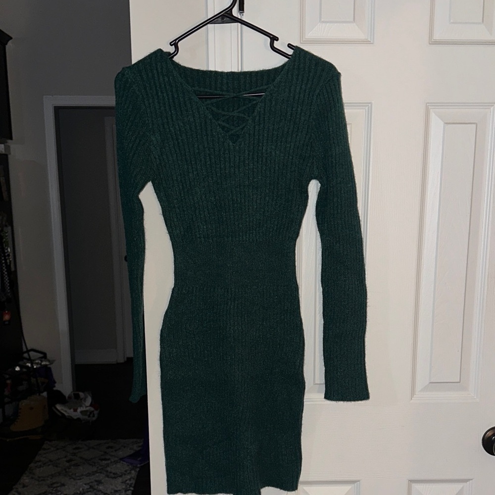 Cupshe Deep Green Long Sleeve Dress